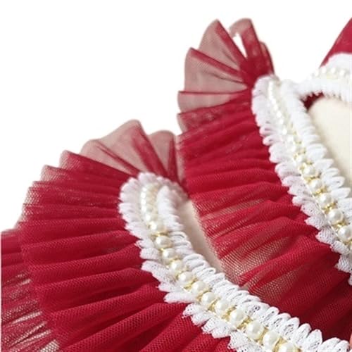 Plissiertes Spitzenband for Heimwerkerarbeiten, 5 cm breites Tüllnetz, Plissiertes Stoffband, Perlenfransen, Spitzenbesatz for Brautkleider (rot)(Red) von ZOOPH