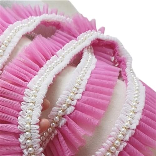 Plissiertes Spitzenband for Heimwerkerarbeiten, 5 cm breites Tüllnetz, Plissiertes Stoffband, Perlenfransen, Spitzenbesatz for Brautkleider (rot)(Rose Purple) von ZOOPH