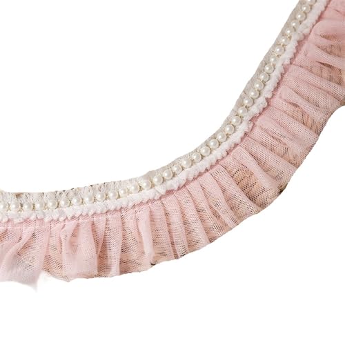 Plissiertes Spitzenband for Heimwerkerarbeiten, 6 cm breite Stickerei, 3D-Plissee-Netzstoff, Spitzenfransenband, Kragenperlen, Rüschenbesatz (blau)(Pink) von ZOOPH
