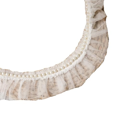 Plissiertes Spitzenband for Heimwerkerarbeiten, 6 cm breite Stickerei, 3D-Plissee-Netzstoff, Spitzenfransenband, Kragenperlen, Rüschenbesatz (blau)(White) von ZOOPH