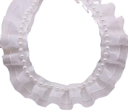 Plissiertes Spitzenband for Heimwerkerarbeiten, 9,1 m plissierter Chiffon-Perlenbesatz, gerüschter Organza-Spitzenstoff (3,5 cm)(2.5cm) von ZOOPH