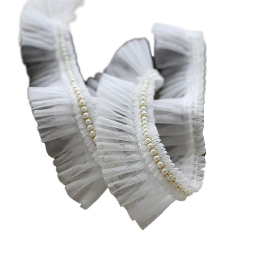 Plissiertes Spitzenband for Heimwerkerarbeiten, Stoffzubehör, DIY-Hut, Kleidung, Rock, Nähmaterial, Dekoration, Nähhandwerk(rot)(White) von ZOOPH