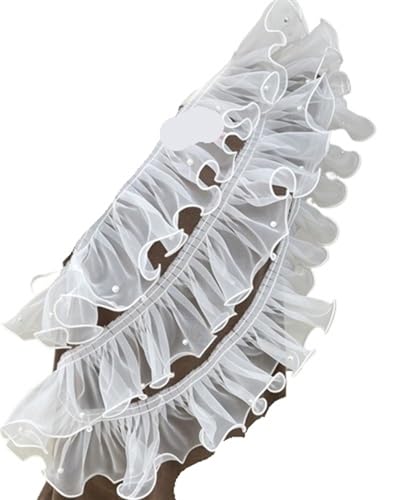 Plissiertes Spitzenband for Heimwerkerarbeiten, bunte Organza-Plissee-Spitzenbesätze, Bandstoff-Applikation, Faltrüsche (Rosa, Stil B)(Beads Style C) von ZOOPH
