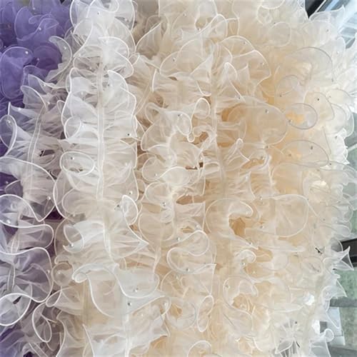 Plissiertes Spitzenband for Heimwerkerarbeiten, bunte Organza-Plissee-Spitzenbesätze, Bandstoff-Applikation, Faltrüsche (Rosa, Stil B)(Beige Style B) von ZOOPH