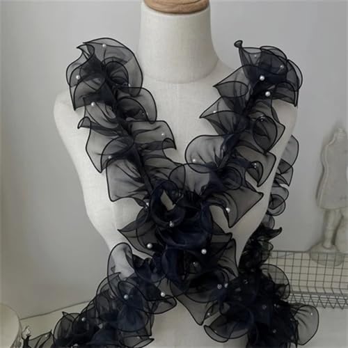 Plissiertes Spitzenband for Heimwerkerarbeiten, bunte Organza-Plissee-Spitzenbesätze, Bandstoff-Applikation, Faltrüsche (Rosa, Stil B)(Black Style B) von ZOOPH
