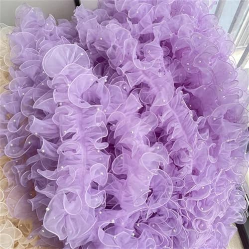 Plissiertes Spitzenband for Heimwerkerarbeiten, bunte Organza-Plissee-Spitzenbesätze, Bandstoff-Applikation, Faltrüsche (Rosa, Stil B)(Light Purple Style B) von ZOOPH