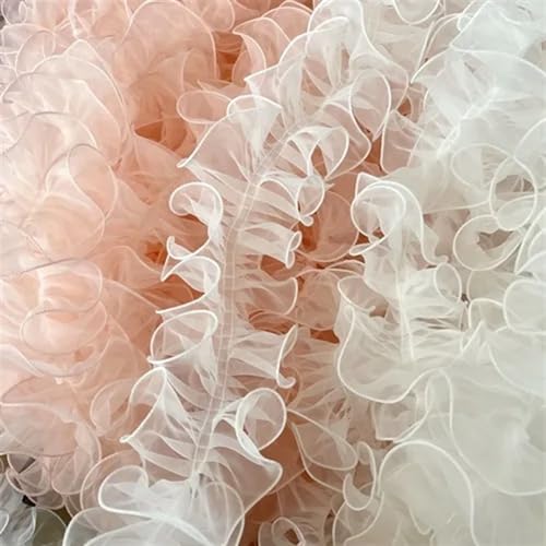 Plissiertes Spitzenband for Heimwerkerarbeiten, bunte Organza-Plissee-Spitzenbesätze, Bandstoff-Applikation, Faltrüsche (Rosa, Stil B)(No Beads Style B) von ZOOPH