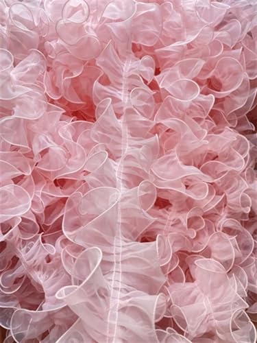 Plissiertes Spitzenband for Heimwerkerarbeiten, bunte Organza-Plissee-Spitzenbesätze, Bandstoff-Applikation, Faltrüsche (Rosa, Stil B)(No Beads Style B 01) von ZOOPH