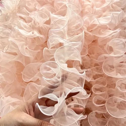 Plissiertes Spitzenband for Heimwerkerarbeiten, bunte Organza-Plissee-Spitzenbesätze, Bandstoff-Applikation, Faltrüsche (Rosa, Stil B)(No Beads Style B 02) von ZOOPH
