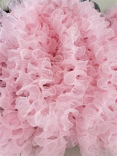 Plissiertes Spitzenband for Heimwerkerarbeiten, bunte Organza-Plissee-Spitzenbesätze, Bandstoff-Applikation, Faltrüsche (Rosa, Stil B)(Pink Style B) von ZOOPH