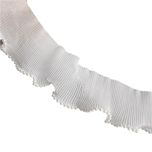 Plissiertes Spitzenband for Heimwerkerarbeiten, weißes, perlenbesetztes, elastisches Chiffon-Plissee-Spitzenband mit Rüschenbesatz, Stoff, handgefertigter Kragen (9,1 m)(5 Yard) von ZOOPH