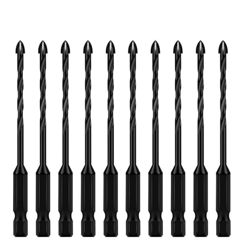 Sechskant-Kreuzbohrer-Set für Beton, Porzellan, Fliesen, Glas und Metall, professionell, multifunktional, Hartmetall-Bohrer, 10 Stück, 4 mm Sechskant-Kreuzbohrer-Set für Beton, Porzellan, Fliesen, Glas und Metall, professionell, multifunktional, Hartmetall-Bohrer, 10 Stück, 4 mm von ZOOPH