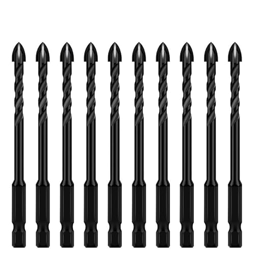 Sechskant-Kreuzbohrer-Set für Beton, Porzellan, Fliesen, Glas und Metall, professionell, multifunktional, Hartmetall-Bohrer, 10 Stück, 5 mm Sechskant-Kreuzbohrer-Set für Beton, Porzellan, Fliesen, Glas und Metall, professionell, multifunktional, Hartmetall-Bohrer, 10 Stück, 5 mm von ZOOPH