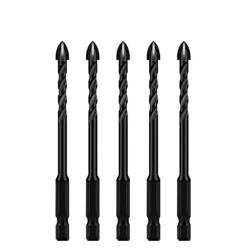 Sechskant-Kreuzbohrer-Set für Beton, Porzellan, Fliesen, Glas und Metall, professionell, multifunktional, Hartmetall-Bohrer, 5 Stück, 5 mm Sechskant-Kreuzbohrer-Set für Beton, Porzellan, Fliesen, Glas und Metall, professionell, multifunktional, Hartmetall-Bohrer, 5 Stück, 5 mm von ZOOPH