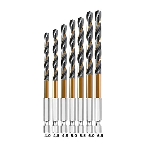 Spiralbohrer-Set aus Kobalt mit Sechskantschaft, 3/7/13-teilig, zum Bohren von Löchern in Holz und Metall (7 Stück, 46,5 mm) von ZOOPH