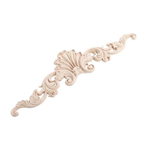 ZOOPH Dekorative Holz-Onlay-Applikation, geschnitzt, 2 Stück, Holzfiguren, Basteln, floral, unbemalt, Holz, Geschnitzte Eckapplikationen, Wand-, Tür-, Möbeldekor(30x8cm) von ZOOPH