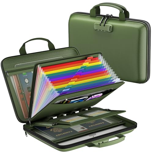 ZOOPIP Feuerfester Aktenordner, feuerfeste Dokumentenbox mit Schloss, große Fächermappe mit 13 Fächern, Hartschale, tragbar, sichere Aufbewahrung für Briefe/rechtliche Dokumente, Laptop, Wertsachen von ZOOPIP
