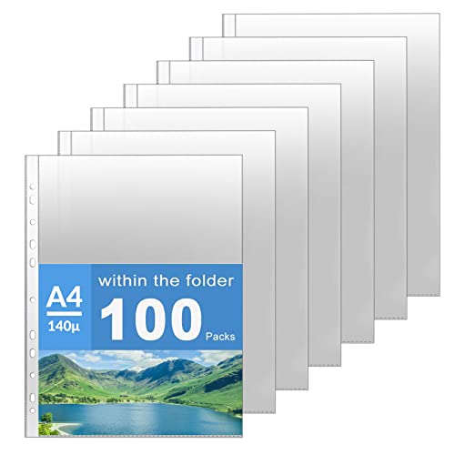 100 Transparent Prospekthüllen, Din A4 Klarsichthüllen 140μ Glasklar Fotohüllen Plastikhülle Prospekthüllen für Dokumente Papiere Akten Ordner, 23.6 x 30.2 cm von ZOOQUE