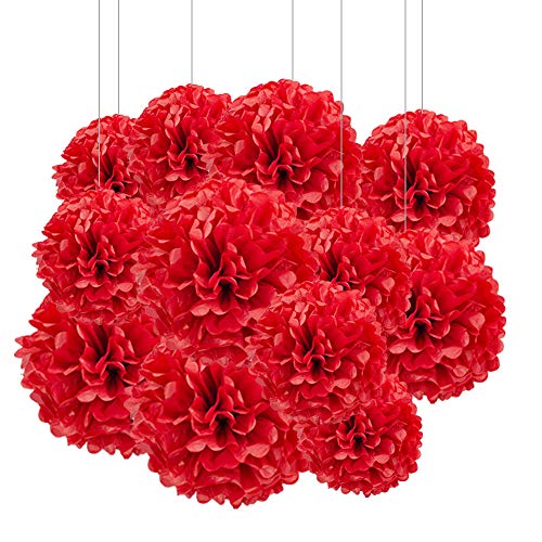 ZooYoo 12 Stück Papier-Pompons Rot für Party deko,Decken,Wandbehang,Seidenblumen,1 Farbe von 30,5 cm, 25,4 cm von ZOOYOO