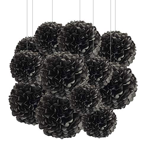ZooYoo 12 schwarze Papier-Pompons, Dekorationen für Party, Decken, Wandbehang, Seidenblumen, Dekorationen, 1 Farbe von 30,5 cm, 25,4 cm ZooYoo 12 schwarze Papier-Pompons, Dekorationen für Party, Decken, Wandbehang, Seidenblumen, Dekorationen, 1 Farbe von 30,5 cm, 25,4 cm von ZOOYOO