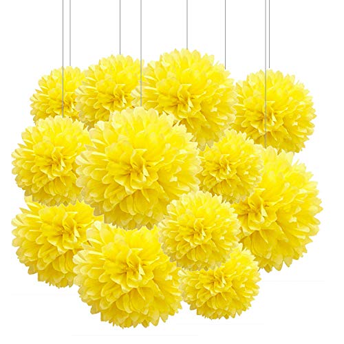 ZooYoo 12 Stück Papier-Pompons Gelb für Party deko,Decken,Wandbehang,Seidenblumen,1 Farbe von 30,5 cm, 25,4 cm von ZOOYOO