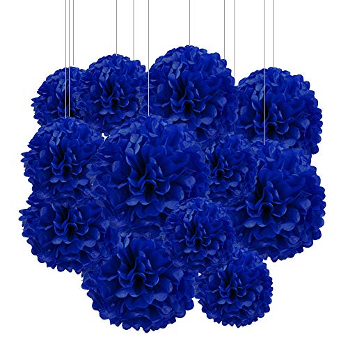 ZooYoo 12 Stück marineblaue Papier-Pompons für Party deko,Decke,Wandbehang,Seidenblumen Dekorationen–1 Farbe von 30,5 cm, 25,4 cm von ZOOYOO