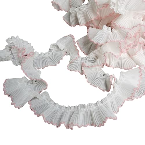 ZORESCOLEO Chiffon-Spitzenborte mit Hahnentrittfalten, 3 cm breit, für modische Heimkleidung, Haarband, Bastelprojekte, Dekorationen von ZORESCOLEO