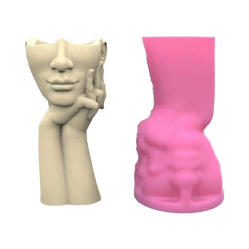 ZORESCOLEO Silikonform für Blumentöpfe mit abstraktem Gesicht, Epoxidharz, Stifthalter, Kerzenhalter, Zement-Pflanzgefäß, Silikonform, Heimdekorationen von ZORESCOLEO