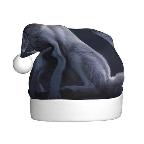 ZORIN Weihnachtsmütze, Weihnachtsmannmütze, Mondlicht, weißer Wolf, Uni, bequem, Plüsch, für Weihnachten, Neujahr, Urlaub, Partyzubehör von ZORIN