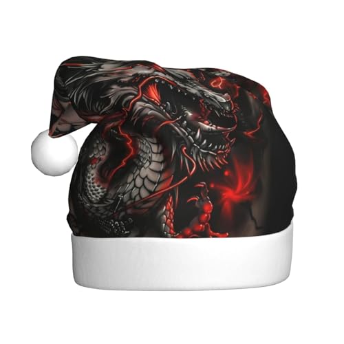 ZORIN Weihnachtsmütze, Weihnachtsmannmütze, roter Blitzdrachengesicht, Uni, bequem, Plüsch, für Weihnachten, Neujahr, Urlaub, Partyzubehör von ZORIN