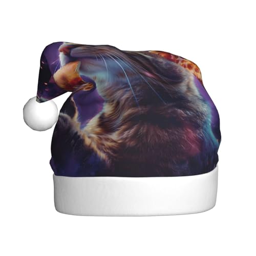ZORIN Weihnachtsmütze, Weihnachtsmütze, Sternenhimmel, violette Katze, Uni, bequem, Plüsch, für Weihnachten, Neujahr, Urlaub, Partyzubehör von ZORIN