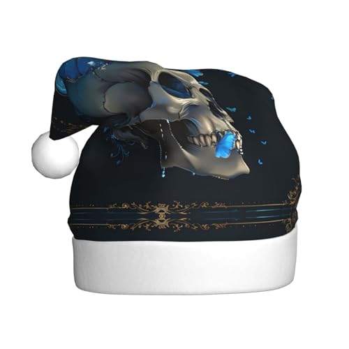 ZORIN Weihnachtsmütze, Weihnachtsmütze, Totenkopf, blauer Schmetterling, Uni, bequem, Plüsch, für Weihnachten, Neujahr, Urlaub, Partyzubehör von ZORIN