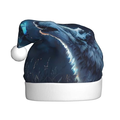 ZORIN Weihnachtsmütze, Wolf, Sternenhimmel, Schmetterling, Plüschbesatz, Uni, Weihnachtsmannmütze für Urlaub, Party, Cosplay, Weihnachtsdekoration für Herren, Damen, Erwachsene von ZORIN