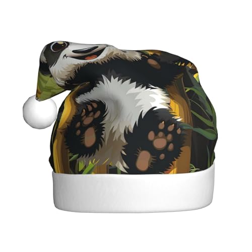ZORIN Weihnachtsmütze, niedlicher Panda, Bambus, zum Aufhängen, Uni, bequem, Plüsch, für Weihnachten, Neujahr, Urlaub, Partyzubehör von ZORIN