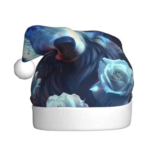 ZORIN Weihnachtsmütze, weiße Rosen, Wolf, Flamme, Uni, bequem, Plüsch, für Weihnachten, Neujahr, Urlaub, Partyzubehör von ZORIN
