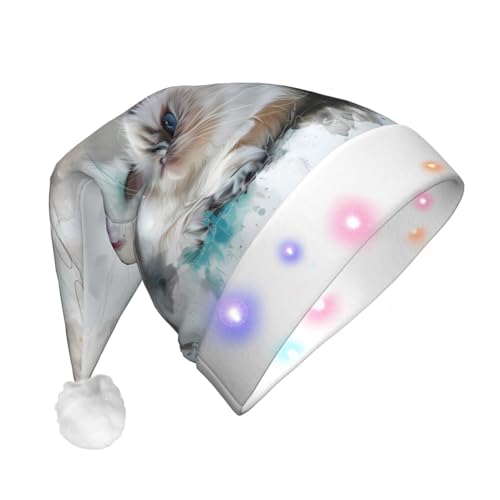 ZORIN Weihnachtsmütze mit LED-Licht, Katze, legend, Orchidee, Uni, bequem, Plüsch, für Weihnachten, Neujahr, Urlaub, Partyzubehör von ZORIN