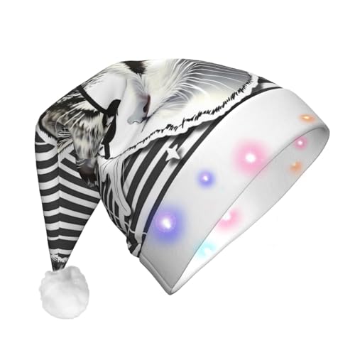 ZORIN Weihnachtsmütze mit LED-Licht, Katzen-Augenklappe, Streifen, Uni, bequem, Plüsch, für Weihnachten, Neujahr, Urlaub, Partyzubehör ZORIN Weihnachtsmütze mit LED-Licht, Katzen-Augenklappe, Streifen, Uni, bequem, Plüsch, für Weihnachten, Neujahr, Urlaub, Partyzubehör von ZORIN