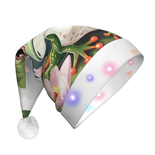 ZORIN Weihnachtsmütze mit LED-Licht, Lotus-Frosch, niedlich, Uni, bequem, Plüsch, für Weihnachten, Neujahr, Urlaub, Partyzubehör von ZORIN