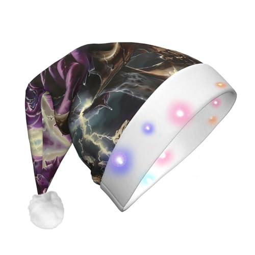 ZORIN Weihnachtsmütze mit LED-Licht, Rauch, Blumenmuster, Totenkopf, Blitz, Uni, bequem, Plüsch, für Weihnachten, Neujahr, Urlaub, Partyzubehör von ZORIN