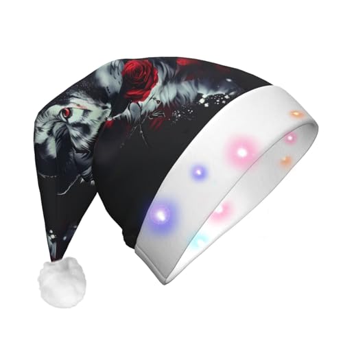 ZORIN Weihnachtsmütze mit LED-Licht, Wolf, roter Rosenmund, Uni, bequemer Plüsch, für Weihnachten, Neujahr, Urlaub, Partyzubehör ZORIN Weihnachtsmütze mit LED-Licht, Wolf, roter Rosenmund, Uni, bequemer Plüsch, für Weihnachten, Neujahr, Urlaub, Partyzubehör von ZORIN