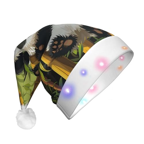 ZORIN Weihnachtsmütze mit LED-Licht, niedlicher Panda, Bambus, zum Aufhängen, Uni, bequem, Plüsch, für Weihnachten, Neujahr, Urlaub, Partyzubehör von ZORIN