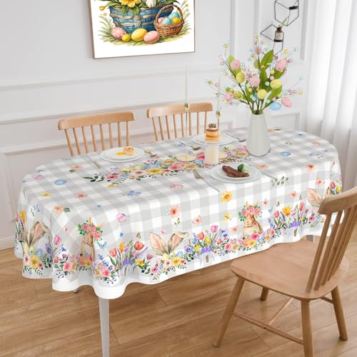 ZORKET Ovale Oster-Tischdecke, 152,4 x 250,9 cm, Frühlingsblumen-Häschen, Büffel, kariert, Oster-Tischdecke, Dekoration für Dinner-Party, Picknick ZORKET Ovale Oster-Tischdecke, 152,4 x 250,9 cm, Frühlingsblumen-Häschen, Büffel, kariert, Oster-Tischdecke, Dekoration für Dinner-Party, Picknick von ZORKET