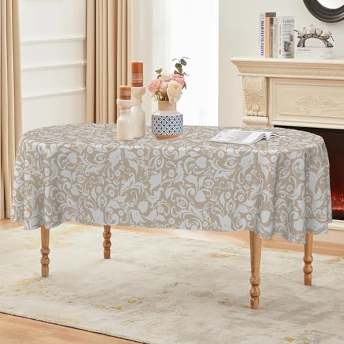 ZORKET Ovale Tischdecke, 152,4 x 250,9 cm, Vintage-Blumenmuster, Beige, ovale Tischdecke, wasserdicht, knitterfrei, ovale Tischdecke für drinnen und draußen, Küche, Esszimmer ZORKET Ovale Tischdecke, 152,4 x 250,9 cm, Vintage-Blumenmuster, Beige, ovale Tischdecke, wasserdicht, knitterfrei, ovale Tischdecke für drinnen und draußen, Küche, Esszimmer von ZORKET