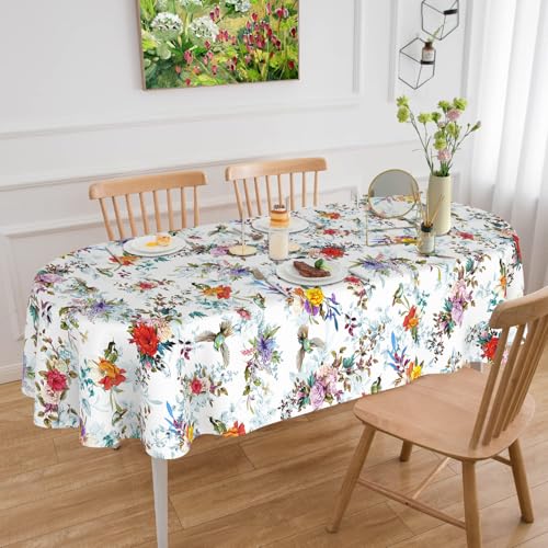 ZORKET Tischdecke mit Blumenmuster, oval, 152,4 x 308,5 cm, Outdoor-Tischdecke mit Vögeln und Blumen, Dekoration für Dinner-Party, Picknick von ZORKET
