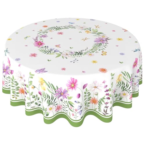 ZORKET Tischdecke mit Blumenmuster, rund, 152,4 cm, rund, Blumenmuster, schmutzabweisend, knitterfrei, Wildblumen-Tischdecke, Dekoration für Dinner-Party, Picknick ZORKET Tischdecke mit Blumenmuster, rund, 152,4 cm, rund, Blumenmuster, schmutzabweisend, knitterfrei, Wildblumen-Tischdecke, Dekoration für Dinner-Party, Picknick von ZORKET