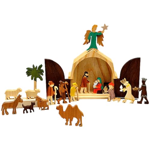 ZORQ Weihnachtskrippen-Set aus Holz, Die Geburt Jesu, Holzfiguren, Handgefertigt, 17-teiliges Krippen-Ornament, Weihnachtsgeschichten-Szenen für Christliches Geschenk ZORQ Weihnachtskrippen-Set aus Holz, Die Geburt Jesu, Holzfiguren, Handgefertigt, 17-teiliges Krippen-Ornament, Weihnachtsgeschichten-Szenen für Christliches Geschenk von ZORQ