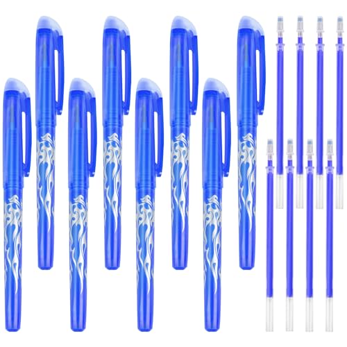 ZORRA 8 Radierbarer Kugelschreiber Löschbarer Stift, Löschbarer Radierbarer Tintenroller mit 8 Nachfüllungen, Tintenroller Radierbar Gelstifte für Studenten Schule Zubehör (0,5 mm, blau) von ZORRA
