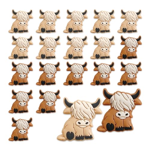 ZORZA Highland-Kuh-Perlen zum Selbermachen, Cartoon-Kuh, inspiriert von Tierformen, weiches Silikon, perfekt für Armbänder, Halsketten und zum Basteln, lose Kuh-Perlen, 20 Stück von ZORZA