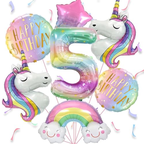 Luftballon Einhorn 5 jahre, 7pcs Luftballons Geburtstag 5 Regenbogen, Luftballons Geburtstag Mädchen 5, Geburtstagsdekoration für 5-Jährige Mädchen von ZOSIGN