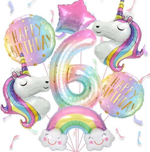 Luftballon Einhorn 6 jahre, 7pcs Luftballons Geburtstag 6 Regenbogen, Luftballons Geburtstag Mädchen 6, Geburtstagsdekoration für 6-Jährige Mädchen von ZOSIGN